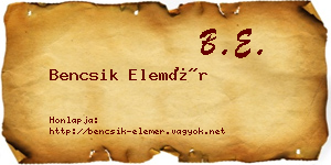 Bencsik Elemér névjegykártya